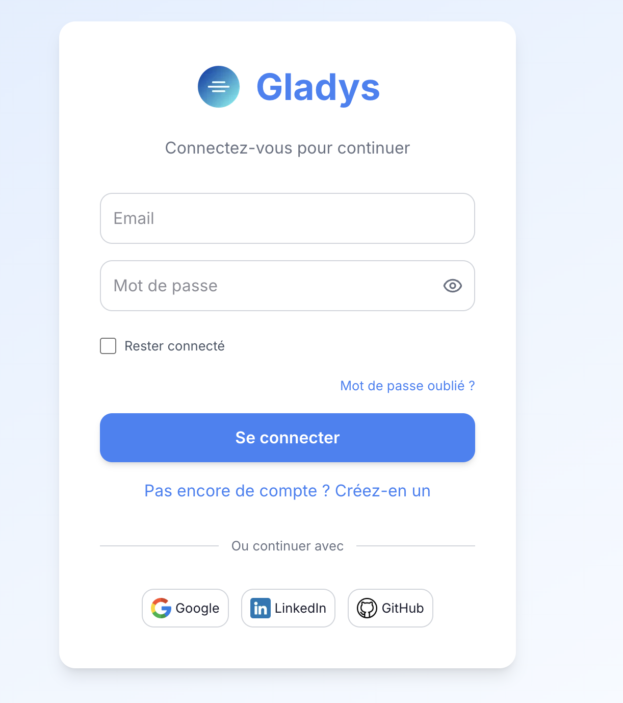 Ecran de connexion
